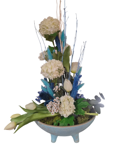 Arreglo Floral Azul y Blanco